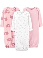 Simple Joys by Carter’s Baby-Mädchen 3-Pack Cotton Sleeper Gown Infant-and-Toddler-Nightgowns, Hellrosa Kaninchen/Weiß Regenbogen/Elefanten, 0 Monate (3er Pack)