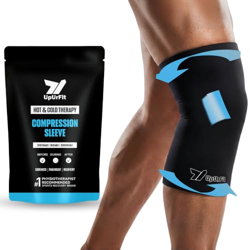 Image of UpUrFit Hot & Cold Compression Sleeve (M /L) | Reusable Ice-pack Wrap for Knees and Thighs | Pain Relief | Sports Recovery | Freezer or Microwave Friendly | 360 Wearable Ice pack for Pain Relief |