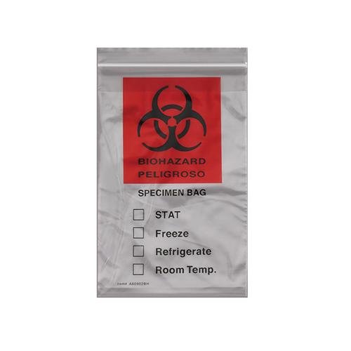 A801002BH Action Health Econo-Zip Specimen Transport Bag with 3 Wall Flap, Biohazard, 8" W x 10" L, Red (Pack of 1000)