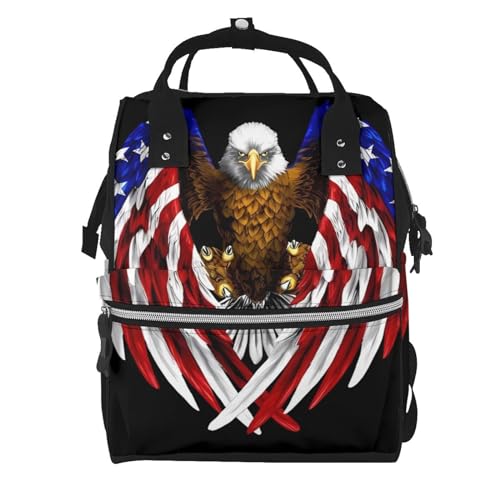 Sac à langer imprimé drapeau USA et aigle, sac à dos à grande capacité pour parents