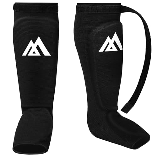Flintronic Espinilleras Kick Boxing Muay Thai, Shin Guard For Boxing, Alcetines Elásticos Acolchados para la Pierna, MMA, Muay Thai, & Martial Arts Training, Hombre Mujere (Negro, L)