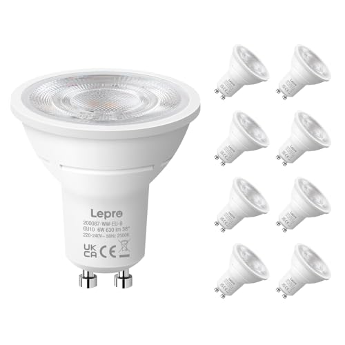 Lepro Bombilla LED GU10, Blanco Cálido 2700K, 6W Equivalente a 80W, Lámpara LED GU10 630 LM, Larga Duración y Bajo Consumo, NO Regulable, Ángulo de Haz de 38°, Paquete de 8