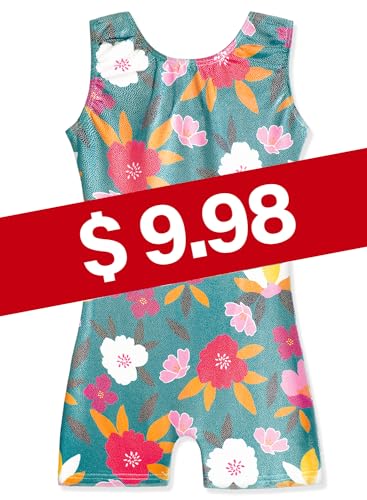 Hoziy Floral Gymnastics Leotards For Toddler Girls 5T Size 5-6X Year Old Green White Pink Flower Biketard Leotard With Shorts Tumbling Outfits Kids Leo Maillot Gimnasia Nina Shiny Sparkle thumb #6