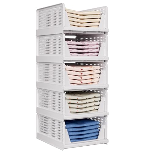 TidyIsles Kleiderschrank Aufbewahrung Organizer - 5 Pack Faltbare Schrank-Organizer, Stapelbare Aufbewahrungsboxen… – Ansicht 1
