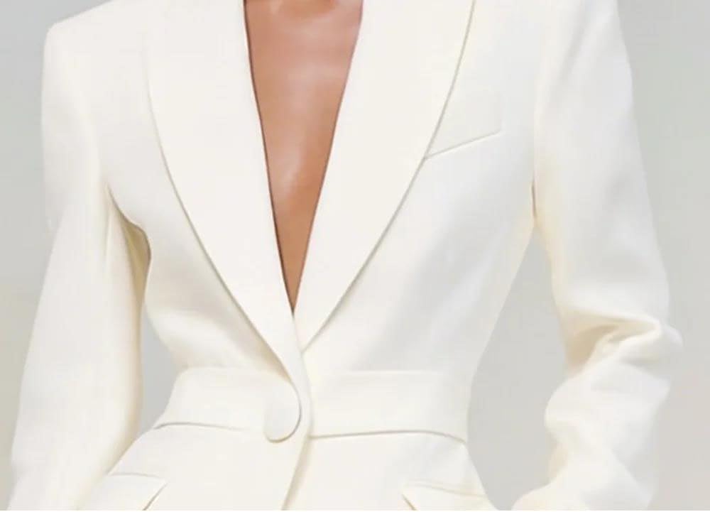 Women Peak Lapel Single Button Blazer Pants Straight Cut Solid Color Daily Formal Outfit