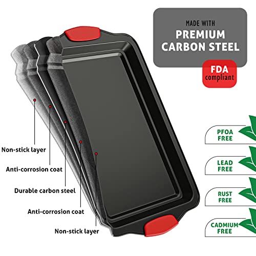 Baking Sheet Set, 3-Piece Cookie Sheet Set With Silicone Handles, Steel Baking Pan, Durable Baking Sheets For Oven, Bpa Free Cookie Sheets For Baking Nonstick Set, Premium Sheet Pan, Black Baking Tray #TOP3