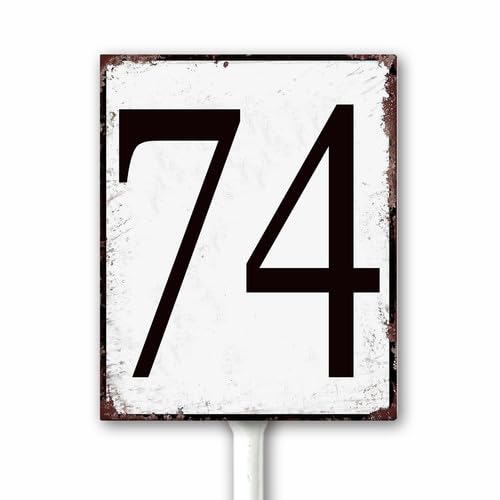 Aluminum Number Sign 74 Metal Numbered Yard Sign With Stake Outdoor for Tennis Court, Parking Lots, Floor, Dock, Court, Aisle, Field, Farm 20x30 CM High Visibility Rust Free (Retro White)