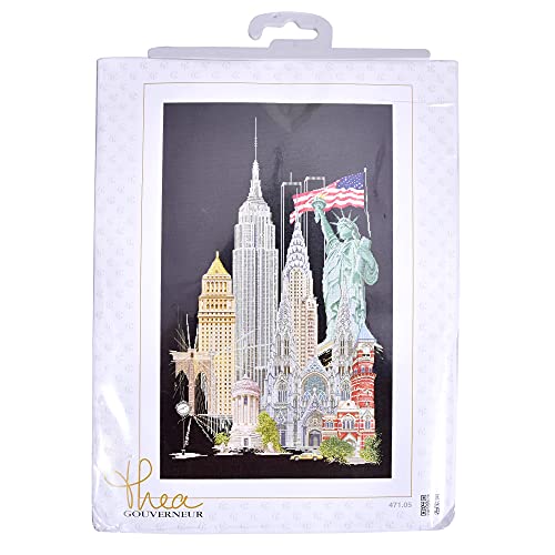 Image of Thea Gouverneur 471.05 New York on 18 Count Black Aida, Counted Cross Stitch Kit, 31.1-Inch-by-19.6-Inch