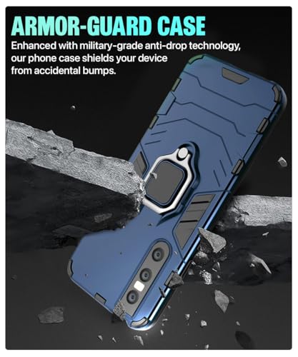 Image of WOW IMAGINE Shock Proof Back Case Mobile Cover for Vivo V15 Pro | Back Cover Case (Tough Armor | Hybrid PC + TPU | Ring Holder & in-Built Kickstand | Blue)