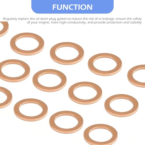 Image of 15PCS Oil Drain Plug Gasket, 14mm Copper Drain Plug Washer Gaskets, Copper Crush Washer Flat Ring Seal Gasket OEM #007603-014106, Leak-Free Oil Sealing Gasket, Compatible with Mercedes