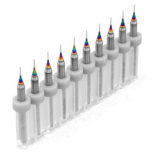 HALLMERS 10pcs 0.2mm Micro Tungsten Carbide Twist Drill Bit Set, 3.175mm (1/8”) Shank, with Plastic Case, PCB CNC Cutting Hole Saw End Mill, High Precision Mini Rotary Power Tool