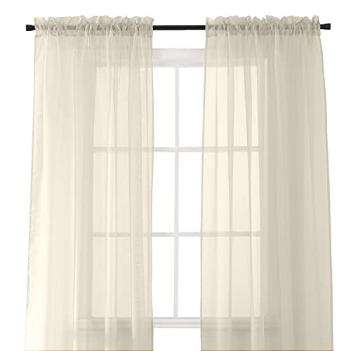 Elegant Comfort 965RW-BRXTN-40IN-BEIGE 2-Piece Sheer Panel With 2Inch Rod Pocket - Window Curtains 40-Inch Width X 84-Inch Length cover