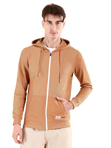 Image of The Indian Garage Co Men Regular Fit Self Design Front Open Hooded Sweatshirt