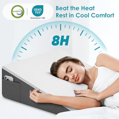 Image of Wedge Pillow, Bed Wedge Pillow for Sleeping & Resting, Cooling Memory Foam Incline Pillow for Adults Seniors, Back Support and Leg Elevation