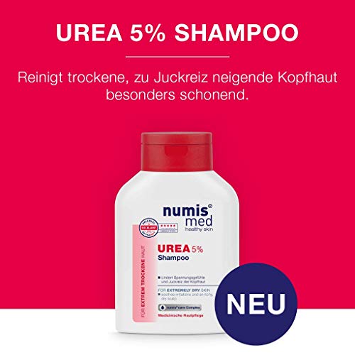 numis med Shampoo mit 5% Urea - Hautberuhigendes Haarshampoo für extrem trockene, zu Juckreiz neigende Kopfhaut - vegane Haarpflege ohne Silikone, Parabene & Mineralöl - Haar Shampoo (1x 200 ml)