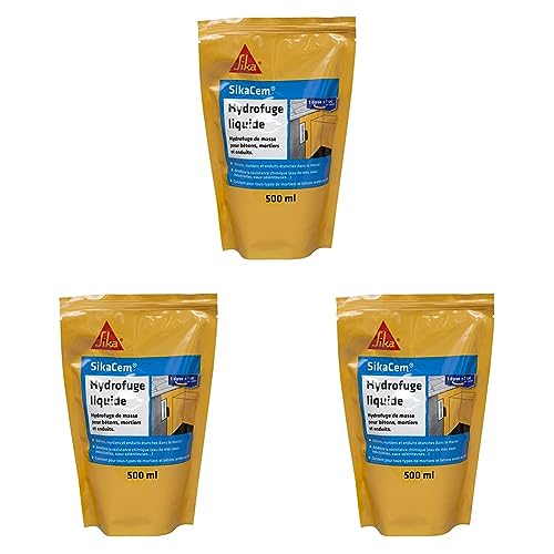 SikaCem Hydrofuge Liquide, Hydrofuge de masse liquide, 500ml, Blanc (Lot de 3)