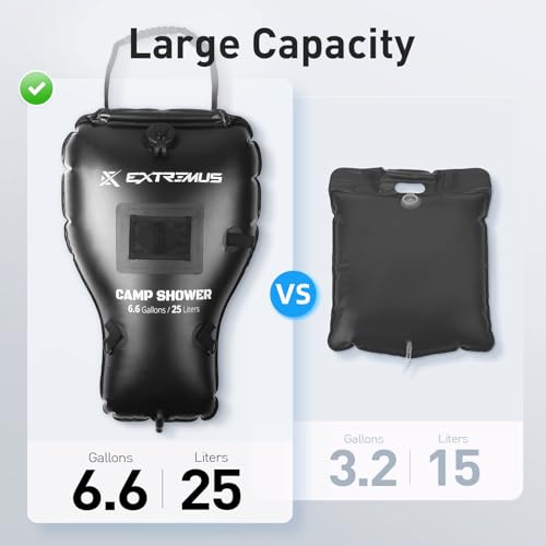 Extremus-Rainbow-Falls-Camping-Shower-66-Gallons25L-Camp-Shower-Bag-Solar-Heating-PVC-Bladder-Built-in-Thermometer-Mesh-Pocket-ABS-Nozzle-System-Portable-Solar-Shower-for-Camping