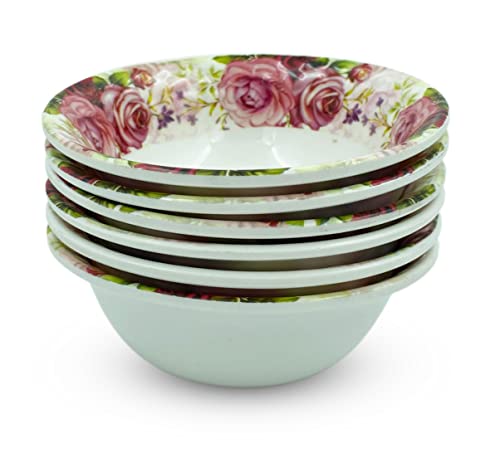 Konvio Kitchen Melamine Vegetable Bowl Set of 6 Bowls, Pink Floral Design Unbreakable Vegetable Bowl (4.7 inches, 6 Pieces, 230ml Each)