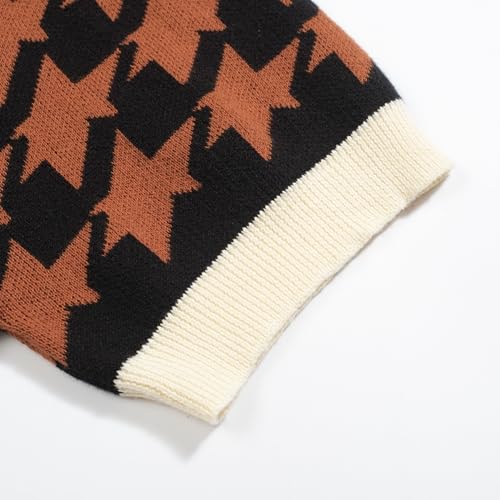 Men's Knit Polo Shirts, 1960s Mod Style Retro Pattern Short Sleeves Casual V-Neck Short Shirts, Black Brown4