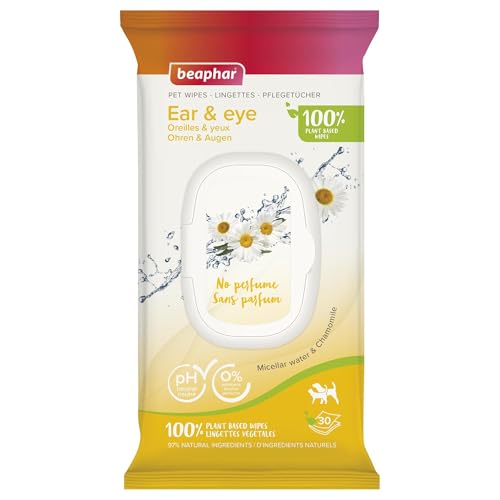 Beaphar – Lingettes Oreilles & Yeux 100% végétales pour Chien et Chat – 97% Ingrédient naturels – À l'eau Micellaire et à la Camomille – 0%...