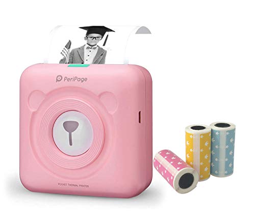 New Arrivals Mini Photo Printer, Wireless Bluetooth Thermal Printer Rechargeable Label Maker, Supports iOS Android Smartphone Windows, with USB Cable & 3+1 Rolls Thermal Label Paper