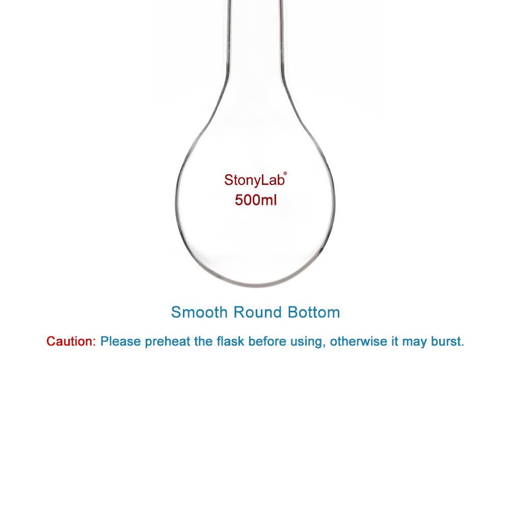 Kjeldahl Flask, Heavy Wall Borosilicate Glass Round Bottom Flask, 24/40 Standard Taper Joint, 500 ml