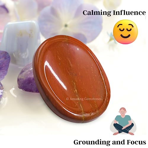 Image of Amazing Gemstone Red Jasper Worry Stone Crystals and Healing Stones - Worry Stones for Stress Relief Gifts - Piedra Crystal Fidget for Meditation - Unique Stocking Stuffers and Birthday Gifts