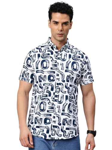 Image of Majestic Man Slim Fit Floral Printed Pure Cotton Casual Half Sleeve Shirt