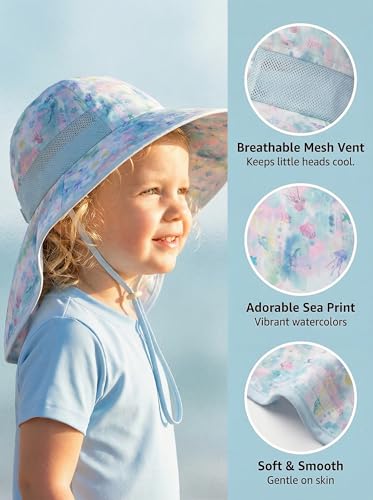 Image of icolor Kids Sun Hat UPF50+ Sun Protection Bucket Hat Toddler Summer Beach Play Hats with Neck Flap for Girl Boy Ages 3~10