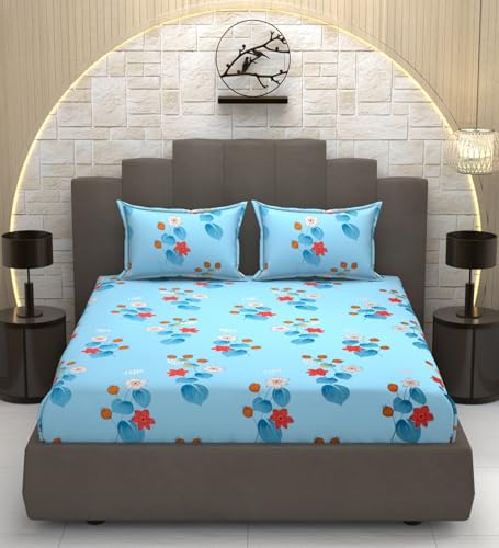 Image of Mafatlal Luxe Lilac 140 GSM Queen Size Microfiber Bedsheet with 2 Pillow Cover for Double Bed, 90x100 Inch - Blue, Premium, Lightweight & Durable