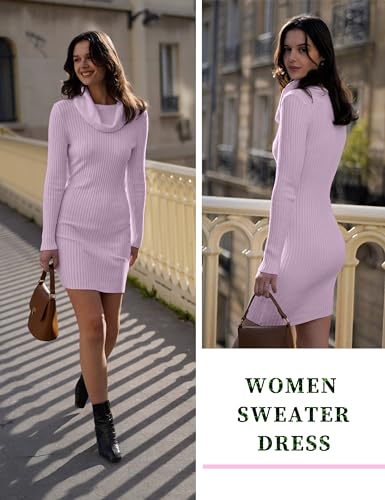 Image of v28 Sweater Dress for Women Ribbed Knit Fitted midi Sexy Fall Winter Bodycon Cowl Neck Dresses