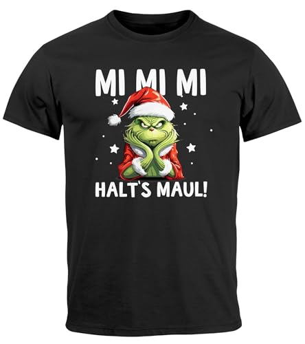 MoonWorks® Herren T-Shirt Weihnachten Grinch Mimimi Halts Maul Spruch Weihnachtsmuffel Print Ugly Xmas Fun-Shirt schwarz L