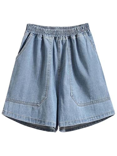 Short en jean extensible femme bleu à taille haute et grandes poches
