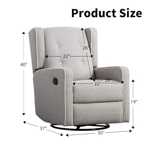 Image of CANMOV Swivel Rocker Recliner Chair Set of 2, Nursery Glider Chair, Nursery Rocking Chairs, Manual Reclining Chair, Grey