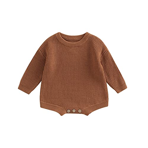Newborn Baby Boy Girl Fall Winter Clothes Chunky Knit Sweater Romper Solid Long Sleeve Onesie One Piece Bodysuit