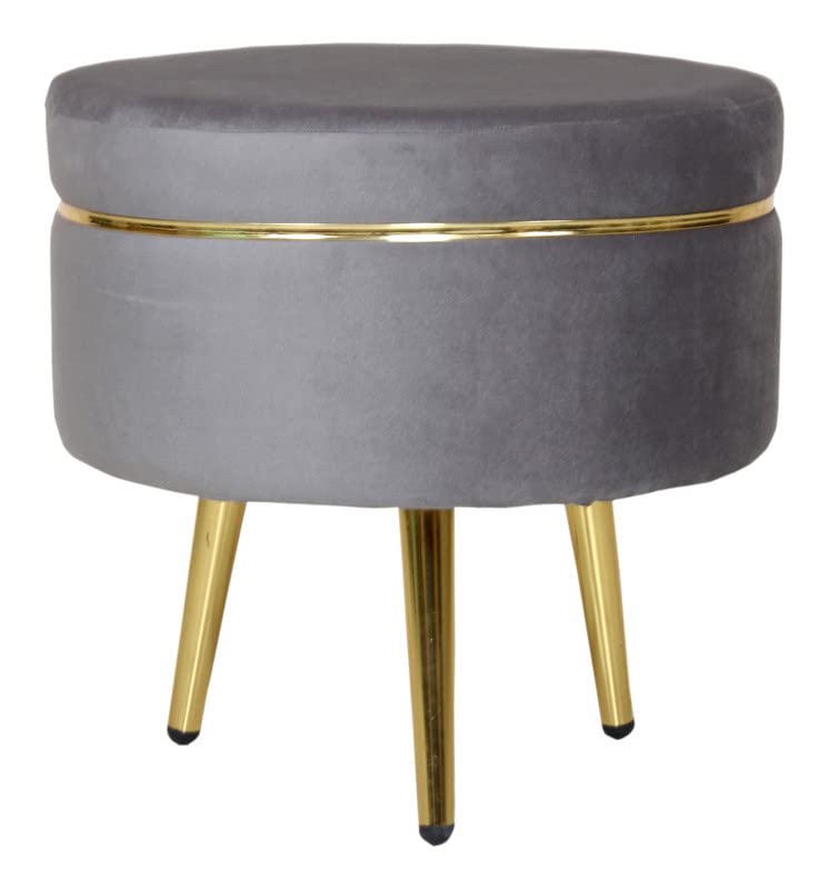 Image of Ottoman Stool for Living Room, Velvet Foot Rest Puffy for Sofa, Foot Stool for Sitting, Modern Puffy for Bedroom, Metal Legs Ottoman for Home Decor, 17 inch Height (Stool-Grey)