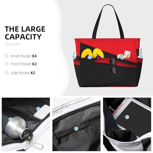 Red Black Print Large Capacity Beach Tote Bag for Women, Waterproof Beach Travel Bag2
