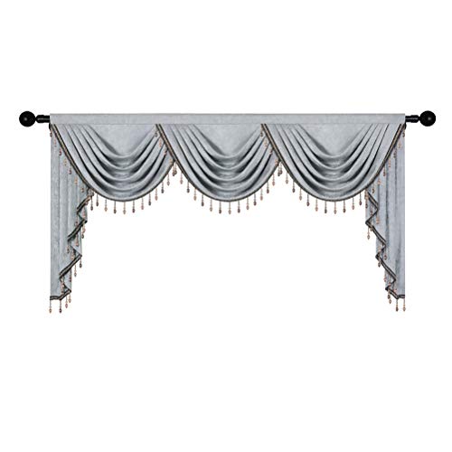 Elkca Thick Chenille Window Curtains Valance For Living Room, Silver Grey Valance With Beads For Bedroom,Rod Pocket (W79Inch,1 Panel) #TOP6