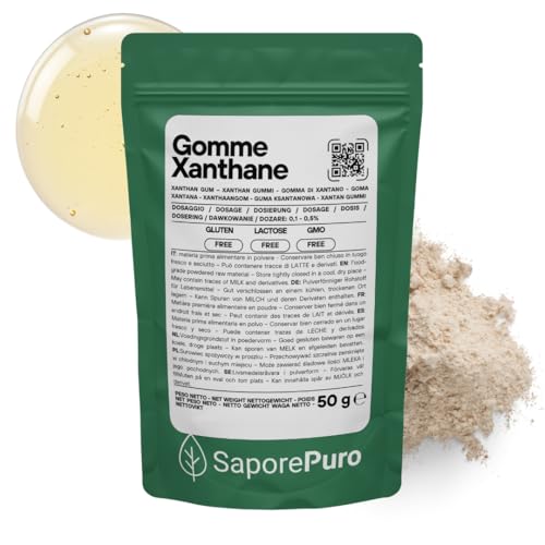 Saporepuro Xanthane en poudre 50 gr - Idéal pour la crème glacée, les sauces, mixologie, cuisine moléculaire, les nappages et les sorbets - 100% pur