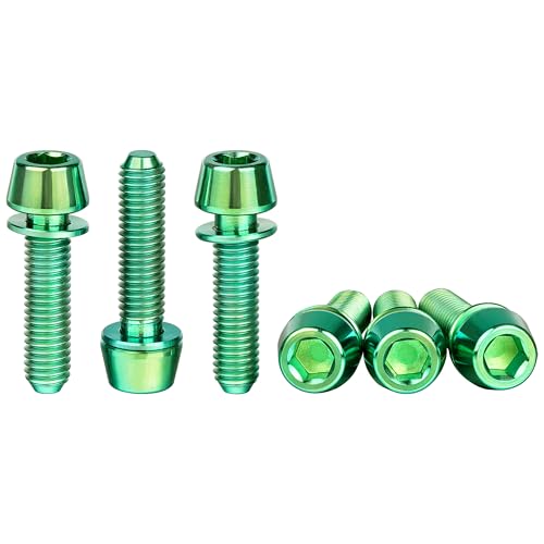 Image of Titanium Ti Allen Hex M5x16 18mm Tapered Head Bolt with Washer Screw for Bicycle Stem Parts Pack of 6 (Green, M5x18mm)