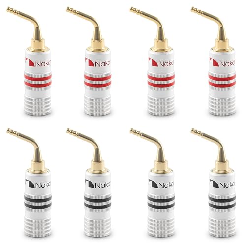 Nakamichi GrubLock 24K Conector de Clavija de 2 mm Chapado en Oro 10 AWG   18 AWG Calibre 4 mm para Altavoces Amplificador Cable de Audio Hi Fi Enchufe Banana, Tipo de Tornillo, 8 Piezas (4 Pares)