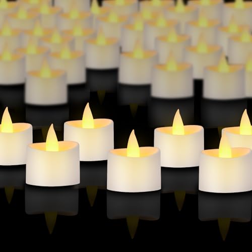 Image of White Flameless Tea Lights - 50 Pack Commercial Grade LED Tea Lights for Large Weddings, Events & Modern Home Decor (White Base, 50 Pack)
