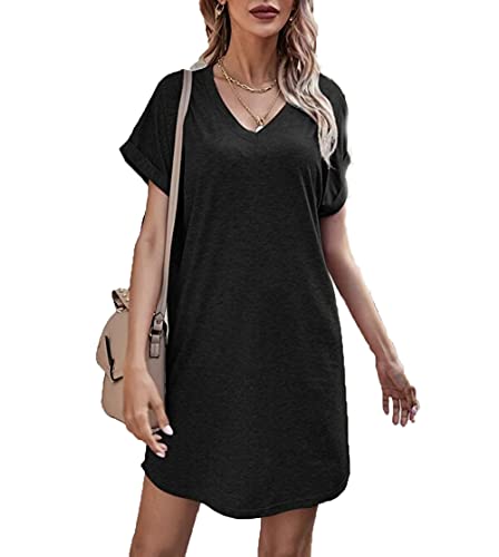 Yutila T-Shirt Décontracté d'été pour Femmes Robes Col en V À Manches Courtes Casual Robes Cover