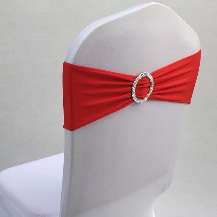 10 pz/50 pz Spandex Sedia da Sposa Bow Sash con Fibbia Rotonda per Il Partito Evento Hotel Sedia Decorazione Stretch Sedia Fascia Cravatta