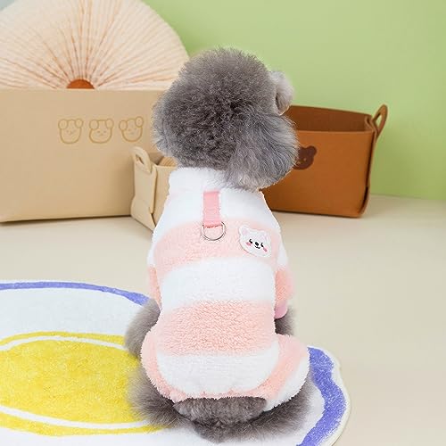 Izefia Dog Sweater - Woolen Fleece Winter Warm Sweater & Jumpsuit Pajamas - Rainbow Stripe for Small & Medium Dogs & Cats - Pink - Image 4