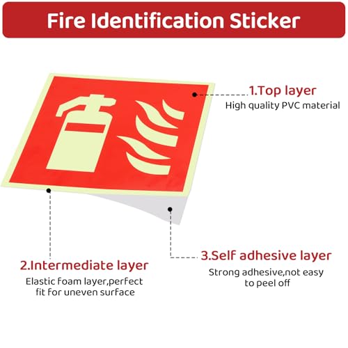 4 Stück Selbstklebend Feuerlöscher Schild, PVC Nachleuchtend Feuerlöscher Aufkleber, Hinweisschilder Feuerlöscher 15 x 15cm, Piktogramm Feuerlöscher für Haus, Büro, Krankenhaus