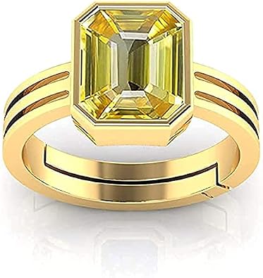 9.25 Ratti 8.00 Carat Unheated Untreatet A+ Quality Natural Yellow Sapphire Pukhraj Gemstone Gold Plated Ring for Womens and Mens Lab Certified-5781