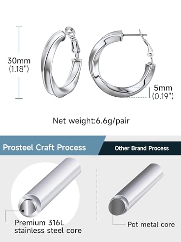 Image of Stainless Steel Chunky Hoop Earrings For Women, Minimalist and Chic, Black /Gold Plated, Round Hoops Earrings Hypoallergenic, Size: 30mm /40mm /60mm /80mm, Come with Box