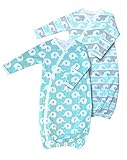 Cambria Baby Organic Mint Kimono Gowns. Side Snaps.Built in Mitts. 2 Pk.3-6