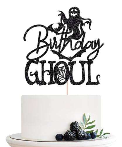 Naicaek 1 PCS Birthday Ghoul Cake Topper,Happy Halloween Cake Topper,Spooky Spider Ghost Happy Booday Halloween Theme Baby Shower Birthday Party Decoration Supplies